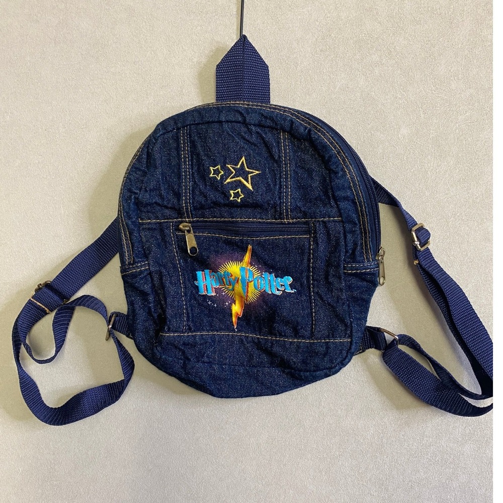 Vintage 2001 Harry Potter Denim Mini Backpack Blue Stars Lightning Bolt Logo